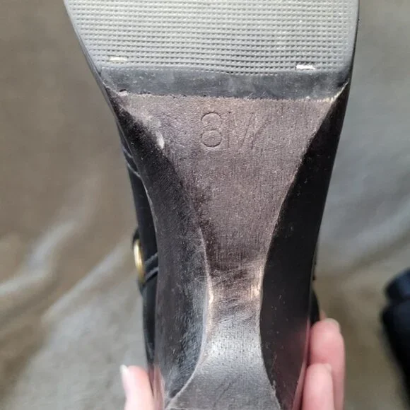 Michael Kors black leather round toe mid calf heeled boots size 8 - Picture 13 of 16